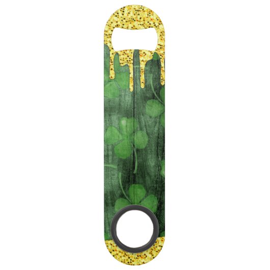 St. Patrick's Day Shamrocks Glitter Gold Drips Speed Flessenopener (Voorkant)