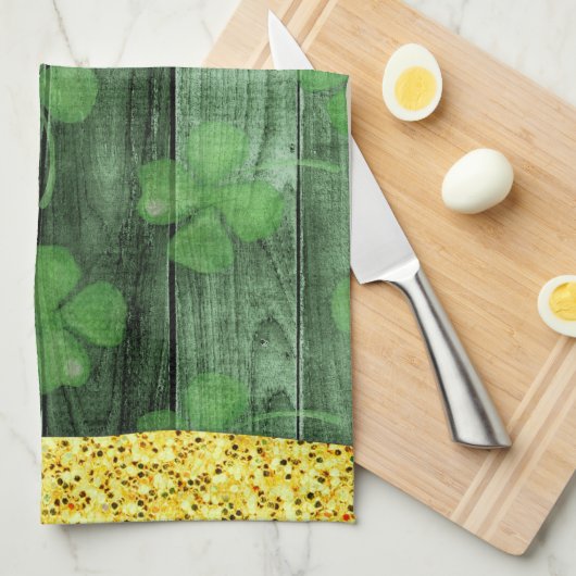St. Patrick's Day Shamrocks Glitter Gold Drips Theedoek (Quarter Fold)