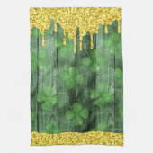 St. Patrick's Day Shamrocks Glitter Gold Drips Theedoek (Verticaal)