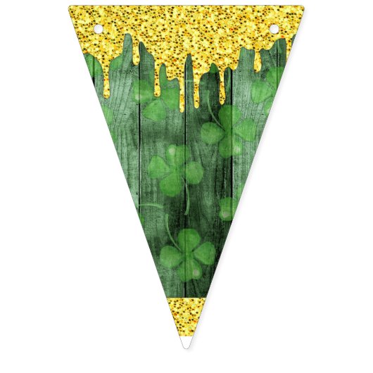 St. Patrick's Day Shamrocks Glitter Gold Drips Vlaggetjes (Tweede vlag)