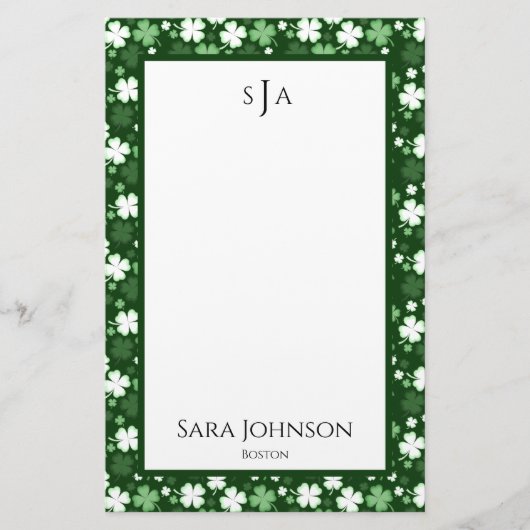 St. Patrick's Day Shamrocks Monogram Briefpapier (Voorkant)
