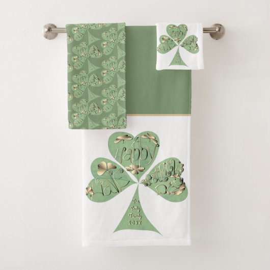 St. Patrick's Day Shamrocks White Grey Green Bad Handdoek (Insitu)