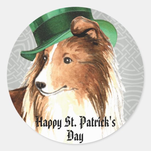 St. Patrick's Day Sheltie Ronde Sticker (Voorkant)