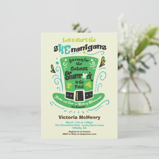 St. Patrick's Day Shenanigans Baby shower Invitati Kaart (Staand voorkant)
