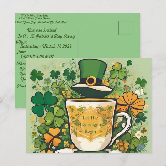  St Patrick's Day Shenanigans Party Aankondigingskaart (Voorkant / Achterkant)