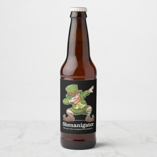 St Patricks Day Shenanigator Dabbing Leprechaun Bier Etiket (Voorkant)