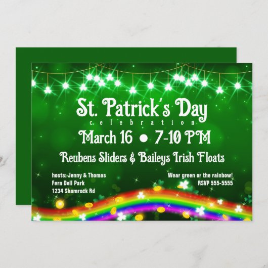 St. Patrick's Day Shiny Rainbow, Gold, Shamrocks Kaart (Voorkant / Achterkant)