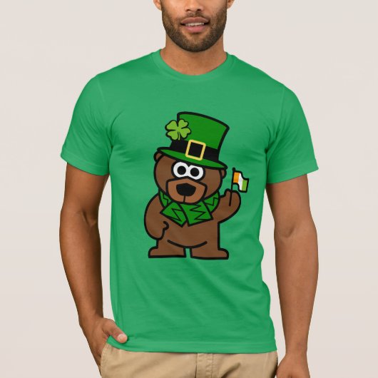 St Patricks Day shirt | Bruin beer met Ierse vlag (Voorkant)