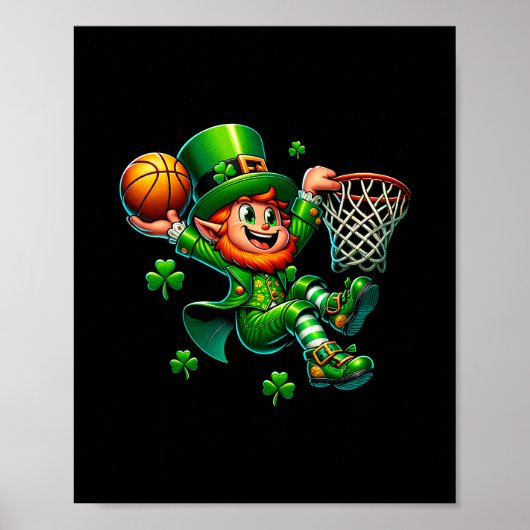St Patrick's Day Skelet Ierse Leprechaun Slam Dunk Poster (Voorkant)