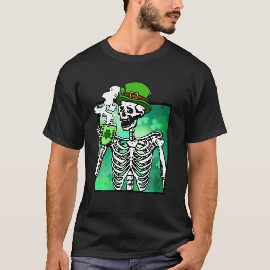 St Patrick's Day Skeleton Drink Coffee Irish Sh T-shirt (Voorkant)