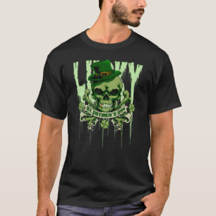 St Patrick's Day Skull Irish 4-Leaf Clover Shamroc T-shirt