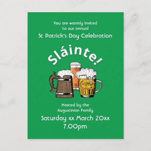 St Patricks Day Sláinte Cheers & Beers Party Uitnodiging Briefkaart (Voorkant)