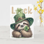 St Patrick's Day Sloth Four Leaf Hoesje Kaart (Gele Bloem)