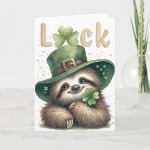 St Patrick's Day Sloth Four Leaf Hoesje Kaart