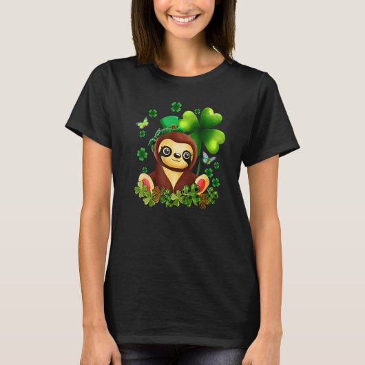 St. Patrick's Day Sloth Green Buffalo Plaid Shamro T-shirt (Voorkant)