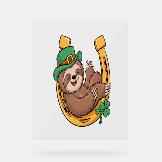 St Patrick's Day Sloth Hoefijzer Lucky Acryl Bord (Voorkant)