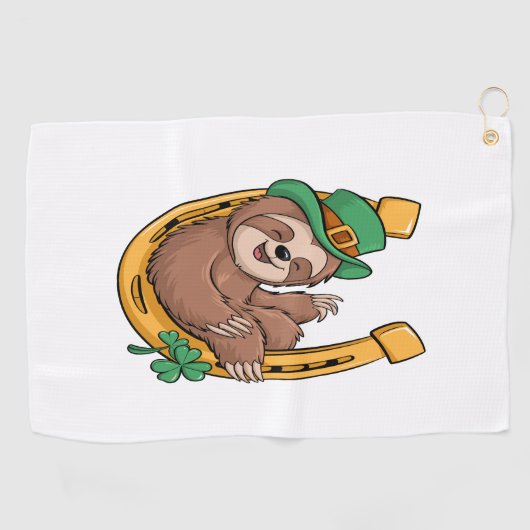 St Patrick's Day Sloth Hoefijzer Lucky Golfhanddoek (Horizontaal)