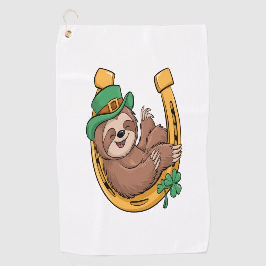St Patrick's Day Sloth Hoefijzer Lucky Golfhanddoek (Voorkant)