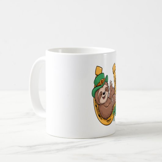 St Patrick's Day Sloth Hoefijzer Lucky Koffiemok (Voorkant links)
