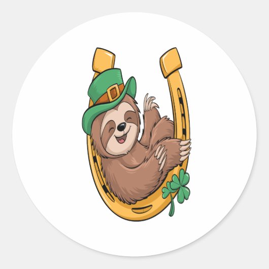 St Patrick's Day Sloth Hoefijzer Lucky Ronde Sticker (Voorkant)