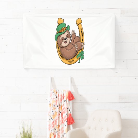 St Patrick's Day Sloth Hoefijzer Lucky Spandoek (Insitu)