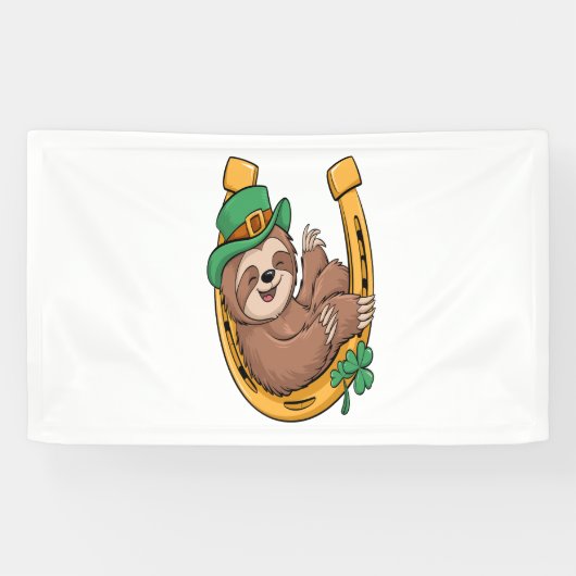 St Patrick's Day Sloth Hoefijzer Lucky Spandoek (Horizontaal)