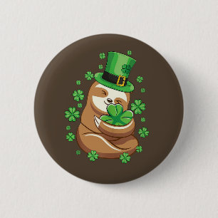St. Patrick's Day Sloth-knop Ronde Button 5,7 Cm