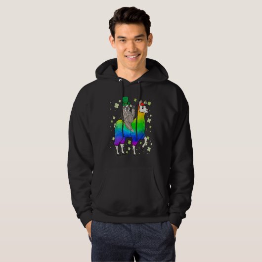 St Patrick's Day Sloth Riding Llama Leprechaun Hoodie (Voorkant volledig)
