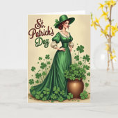 St. Patricks Day Smaragdgroene Jurk Kaart (Gele Bloem)