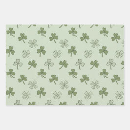 St Patricks Day Soft Doodle Shamrocks Pattern Inpakpapier Vel