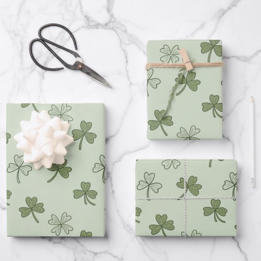 St Patricks Day Soft Doodle Shamrocks Pattern Inpakpapier Vel (Voorkant)