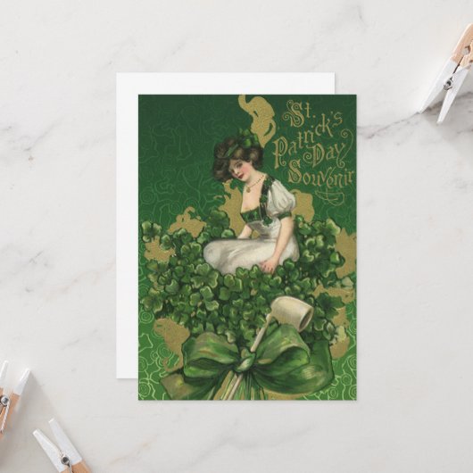 St. Patrick's Day Souvenir, Irish Lass Kaart (Voorkant / Achterkant in situ)