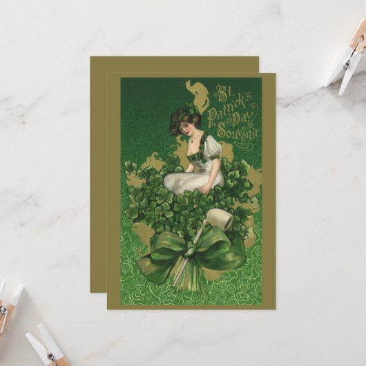  St. Patrick's Day Souvenir, Irish Lass Kaart (Voorkant / Achterkant in situ)