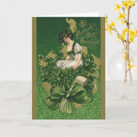 St. Patrick's Day Souvenir, Irish Lass Kaart (Gele Bloem)