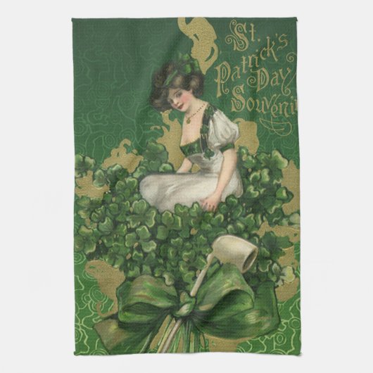 St. Patrick's Day Souvenir, Irish Lass Theedoek (Verticaal)