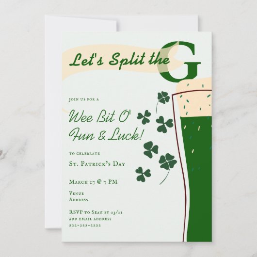 St. Patrick's Day Split The G Pint Uitdagingsparty Kaart (Voorkant)