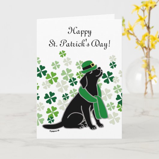 St. Patrick's Day Stijlvolle zwarte labrador klave Kaart (Gele Bloem)