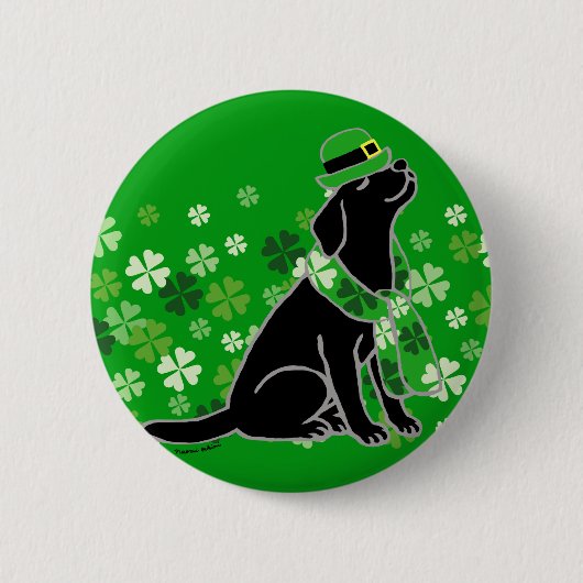 St. Patrick's Day Stylish Black Labrador Ronde Button 5,7 Cm (Voorkant)