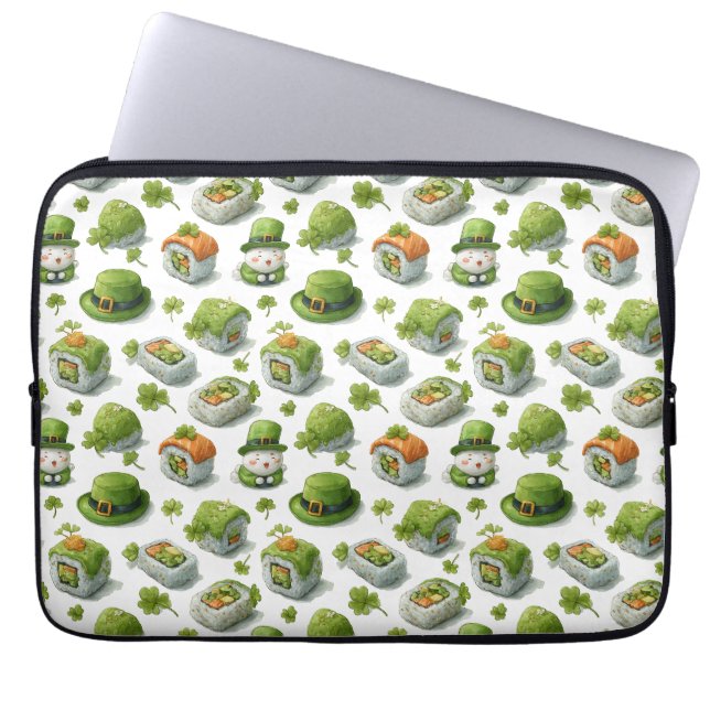 St. Patrick's Day Sushi Rolls & Shamrock Laptop Sleeve (Voorkant)