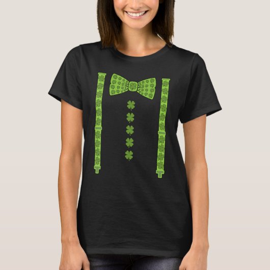 St Patricks Day Suspenders C Shamrock Bow Stropdas T-shirt (Voorkant)