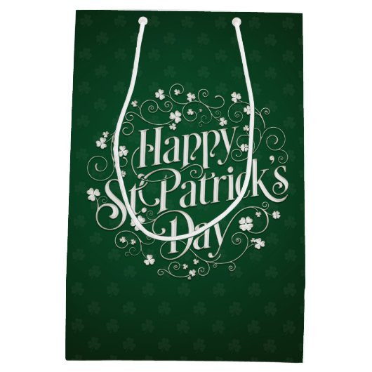 St. Patrick's Day - Swirled Word Art Medium Cadeauzakje (Achterkant)