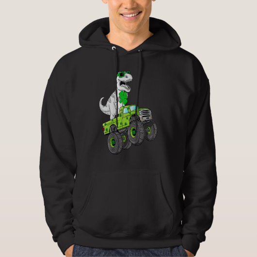 St Patricks Day T Rex Riding Monster Truck Dino To Hoodie (Voorkant)