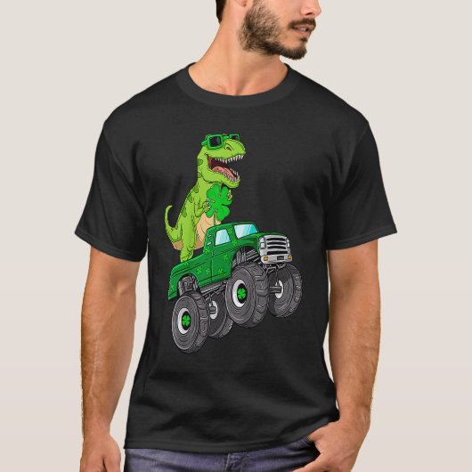 St Patricks Day T rex Riding Monster Truck Dino to T-shirt (Voorkant)