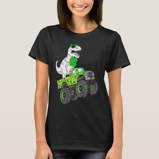 St Patricks Day T Rex Riding Monster Truck Dino To T-shirt (Voorkant)