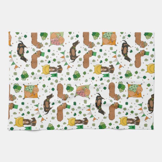 St. Patrick's Day Teckel Lucky Dogs Theedoek (Horizontaal)