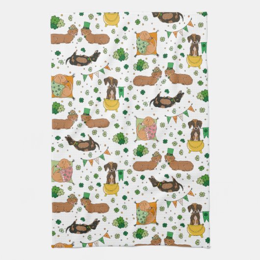 St. Patrick's Day Teckel Lucky Dogs Theedoek (Verticaal)