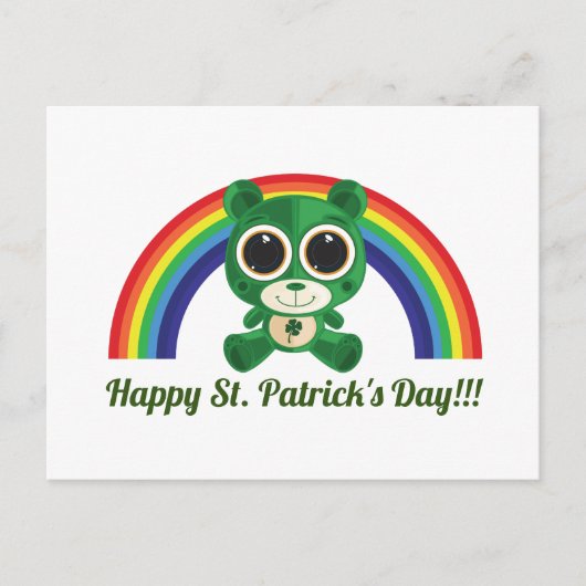 St. Patricks Day Teddy Bear and Rainbow Briefkaart (Voorkant)