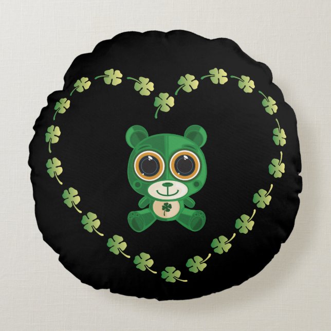 St. Patrick's Day Teddy Bear Rond Kussen (Voorkant)