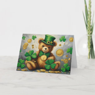St.Patrick's Day Teddy met Shamrock en gouden munt Feestdagen Kaart
