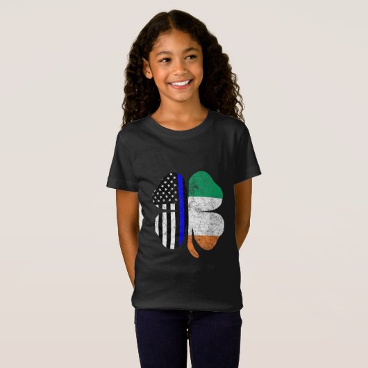 St Patricks Day Thin Blue Line American Irish Flag T-shirt (Voorkant volledig)